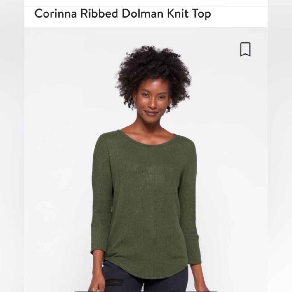 Market & Spruce Olive Green Ribbed Dolman Knit Top